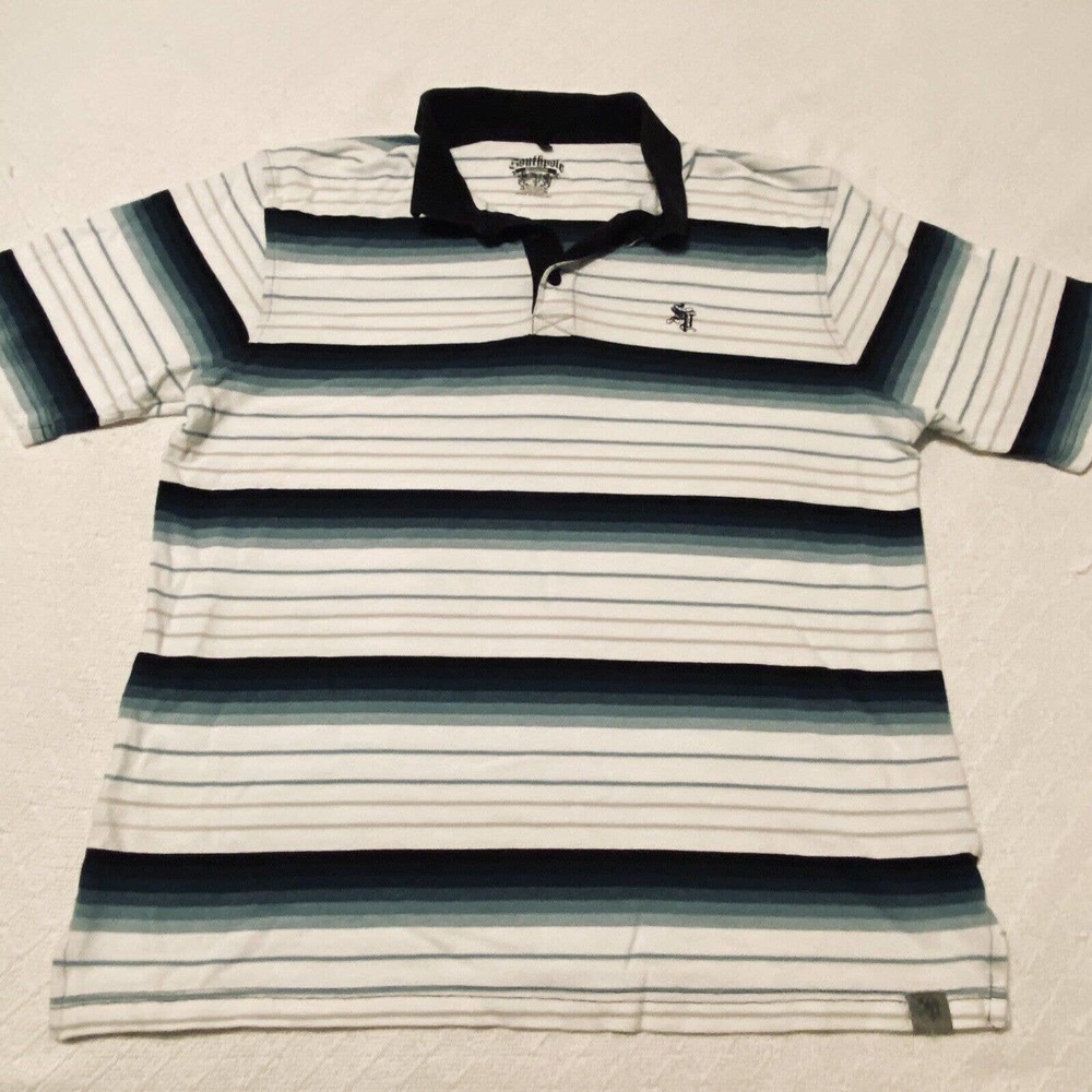 South Pole Polo Shirt Mens Size XL Black Green White Striped With Collar